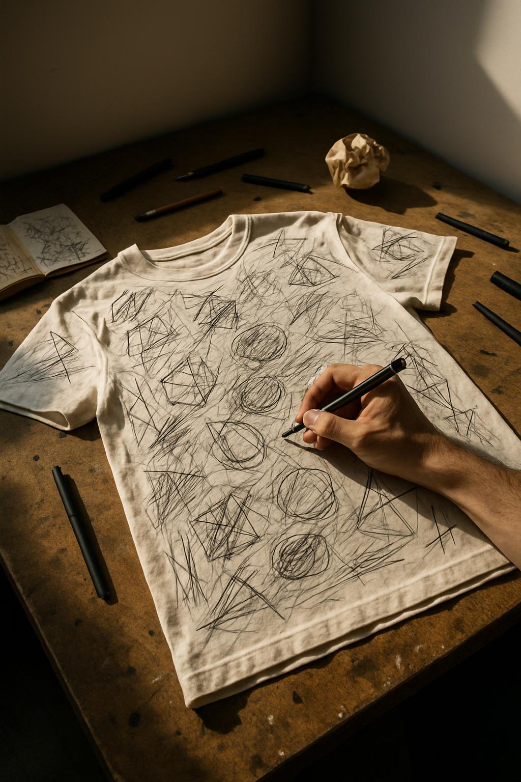 A hand-drawn t-shirt design, a creative outlet for self-expression and originality.